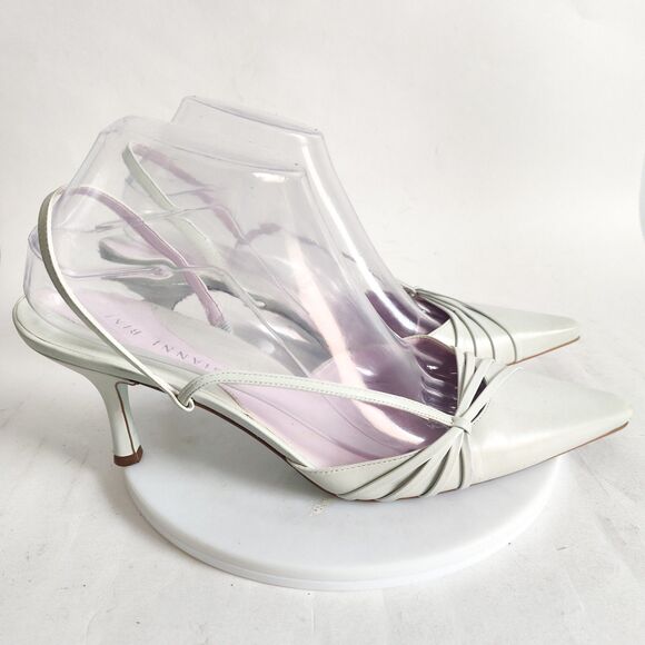 Gianni Bini Heels Size 9 Y2K 90s Mint Green Leather Pointy Square Toe Slingback - Picture 1 of 13